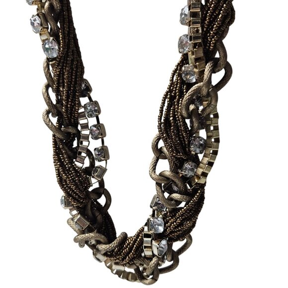 Chunky Mixed Metal Chain Multi Strand Statement Necklace Rhinestones Beads Women - Picture 1 of 6